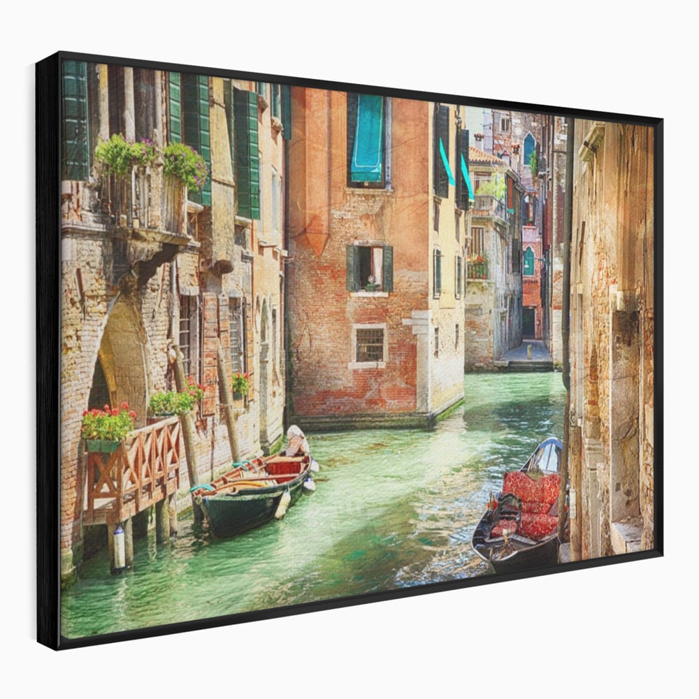 Tablou canvas cu tablou canvas cu peisaj din venetia, in rama de aluminiu negru